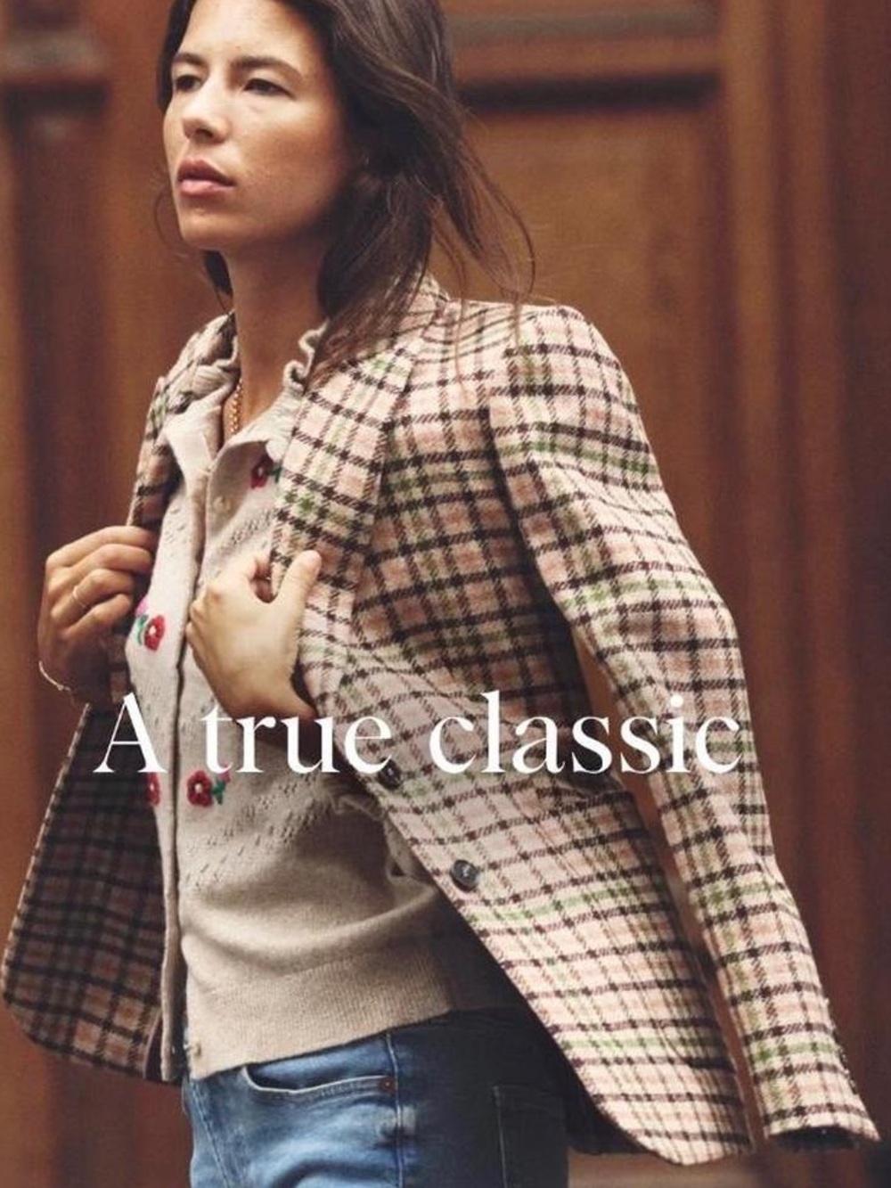 Boden Pink Plaid Blazer with Green and Brown Checks
